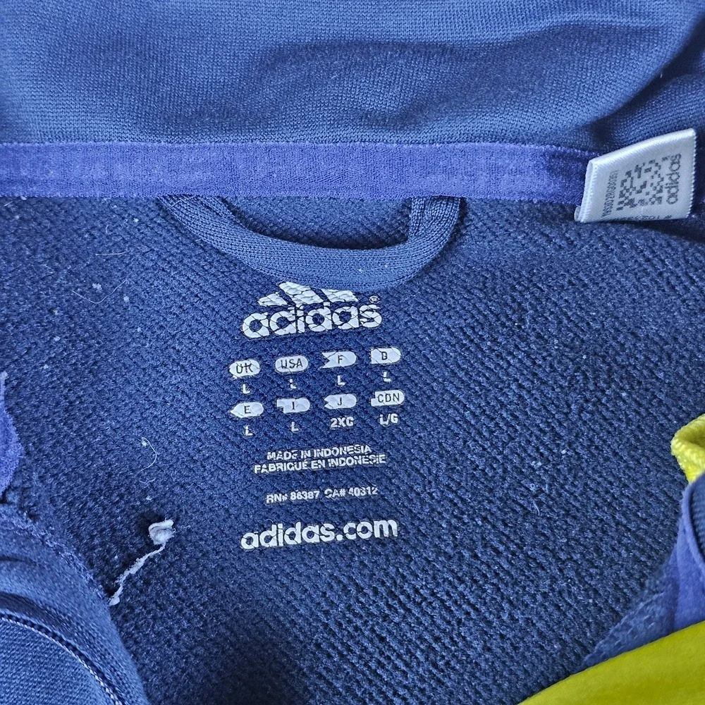 Adidas 1/4 Zip Sweatshirt Mens Large Navy Blue Yellow Pullover Mock Neck Fleece